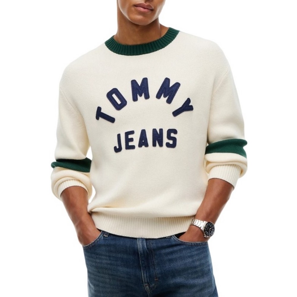 TOMMY JEANS REG NEW CLASSICS SWEATER EXT ΜΠΛΟΥΖΑ ΠΛΕΚΤΗ ΑΝΔΡΙΚΗ CREAMY WHITE
