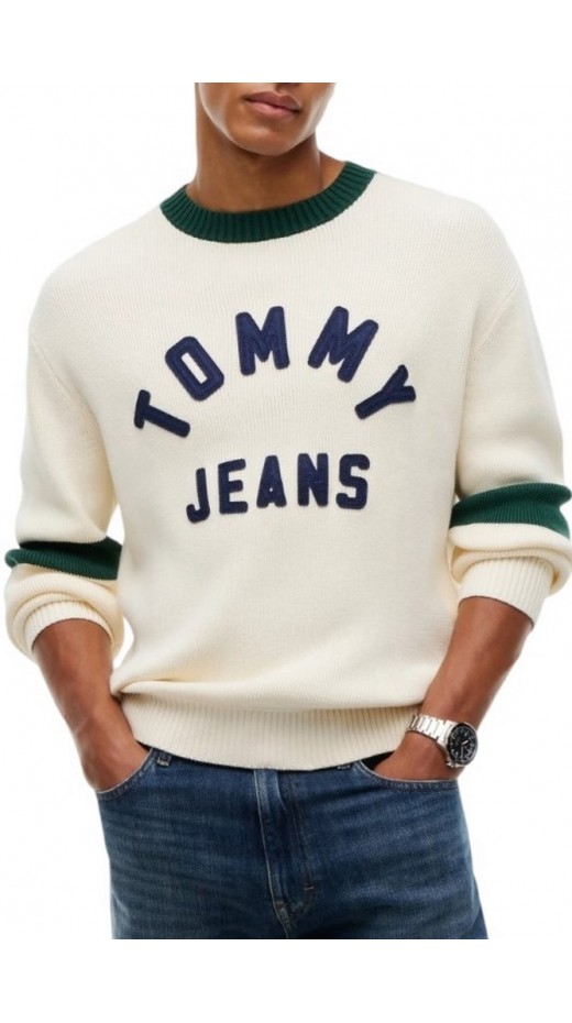 TOMMY JEANS REG NEW CLASSICS SWEATER EXT ΜΠΛΟΥΖΑ ΠΛΕΚΤΗ ΑΝΔΡΙΚΗ CREAMY WHITE