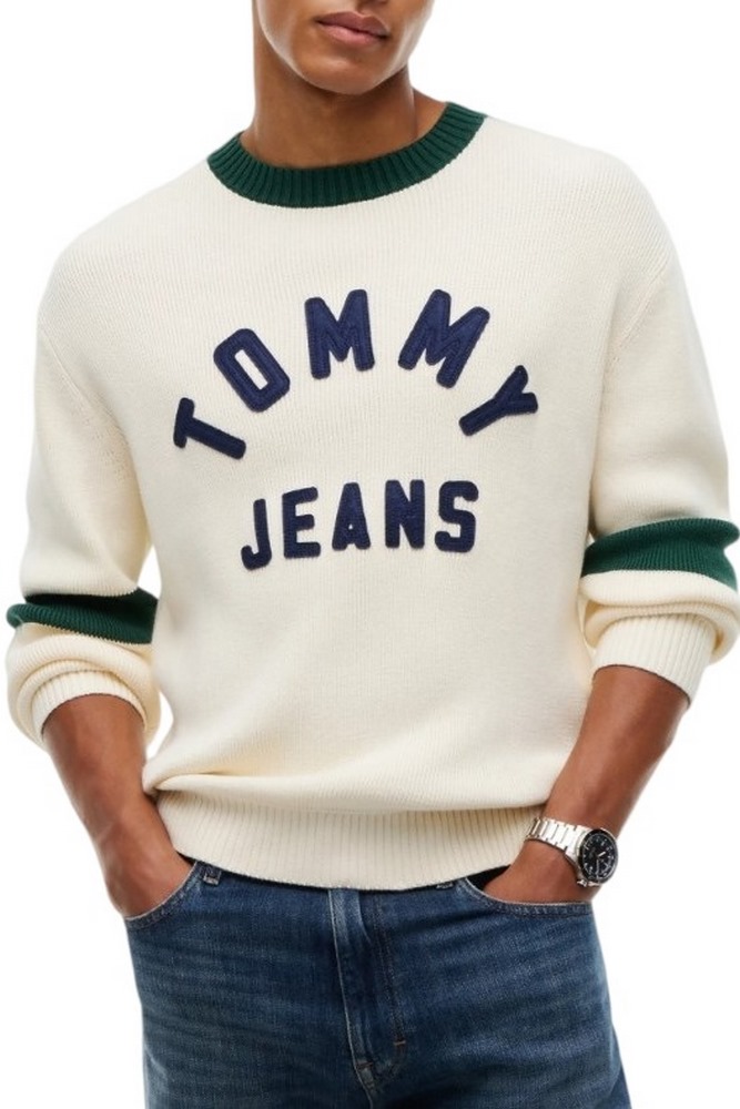 TOMMY JEANS REG NEW CLASSICS SWEATER EXT ΜΠΛΟΥΖΑ ΠΛΕΚΤΗ ΑΝΔΡΙΚΗ CREAMY WHITE