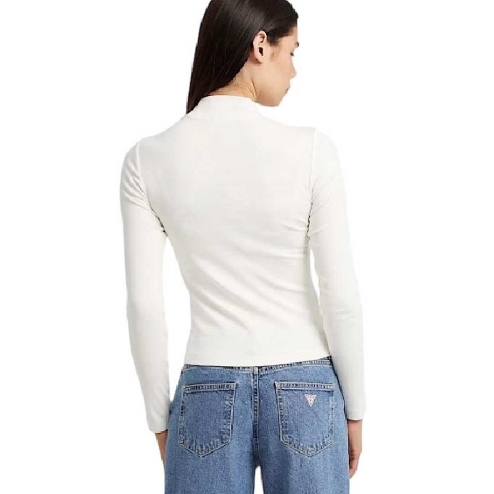 GUESS JEANS LS MOCK NECK EMBRO SLIM TOP ΜΠΛΟΥΖΑ ΓΥΝΑΙΚΕΙΑ OFF WHITE
