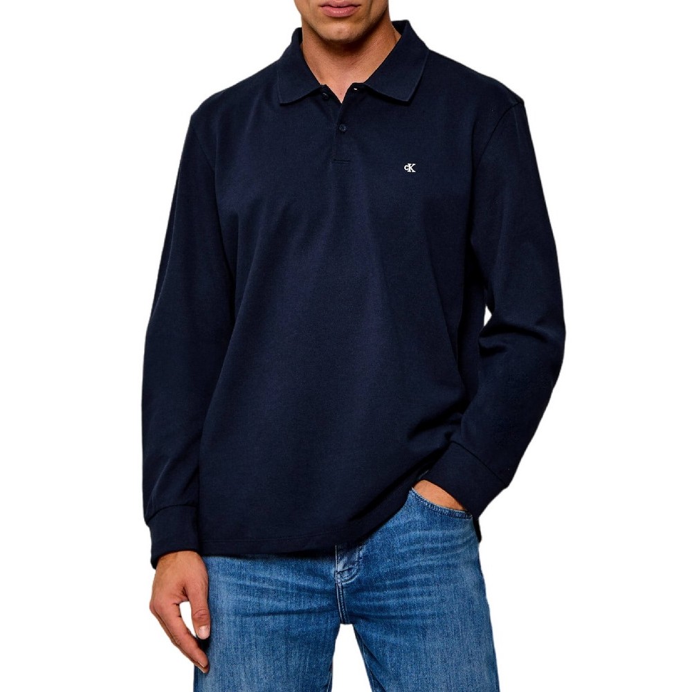 CALVIN KLEIN JEANS CASUAL PIQUE EASY POLO T-SHIRT ΜΠΛΟΥΖΑ ΜΑΚΡΥΜΑΝΙΚΗ ΑΝΔΡΙΚΗ NAVY