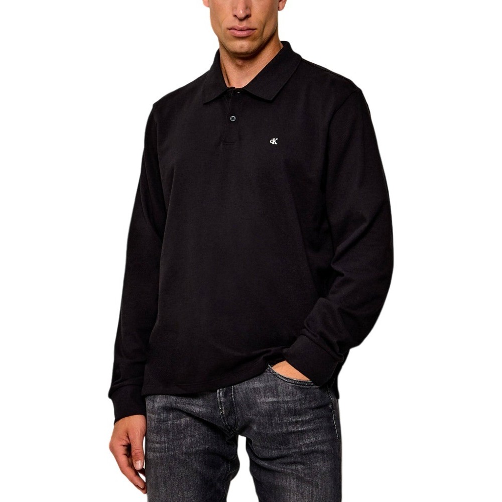 CALVIN KLEIN JEANS CASUAL PIQUE EASY POLO T-SHIRT ΜΠΛΟΥΖΑ ΜΑΚΡΥΜΑΝΙΚΗ ΑΝΔΡΙΚΗ BLACK