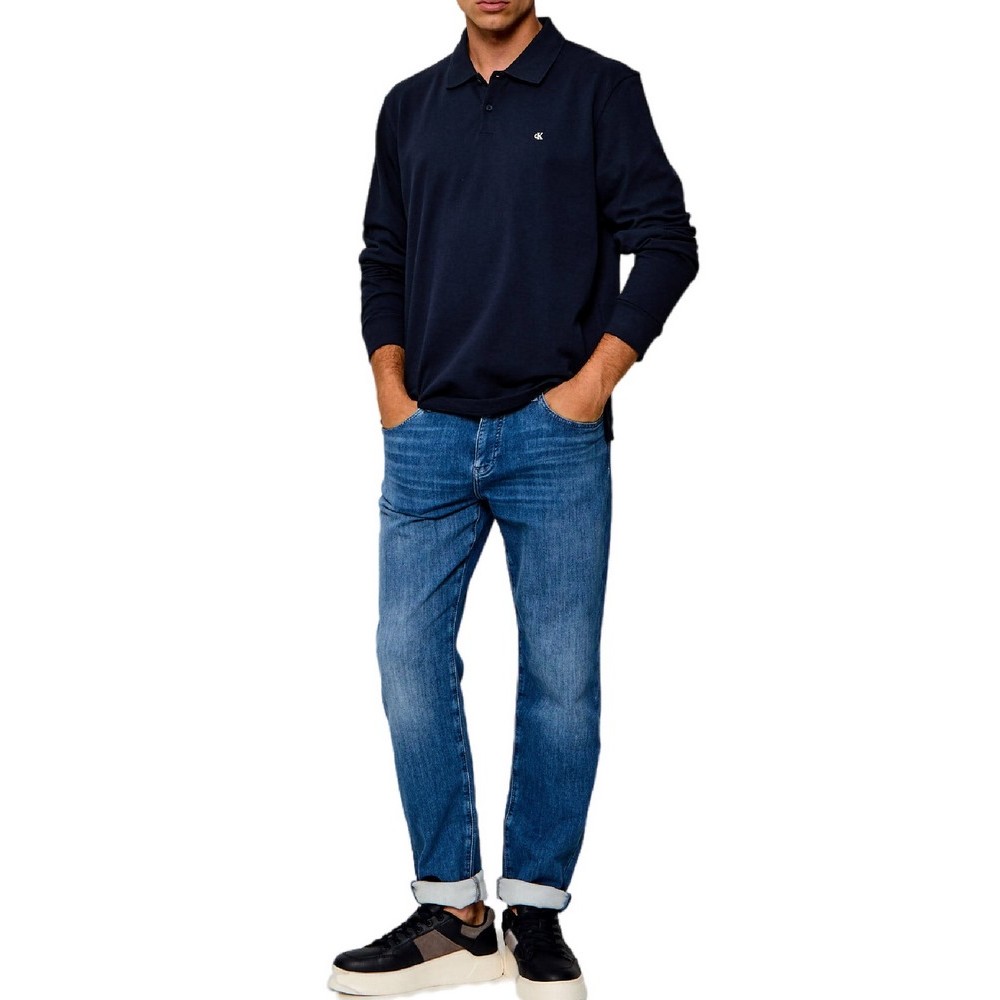 CALVIN KLEIN JEANS CASUAL PIQUE EASY POLO T-SHIRT ΜΠΛΟΥΖΑ ΜΑΚΡΥΜΑΝΙΚΗ ΑΝΔΡΙΚΗ NAVY