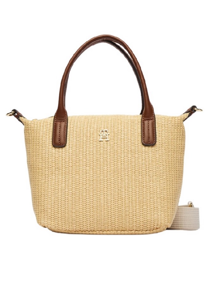 TOMMY HILFIGER POPETTE MINI TOTE RAFFIA ΤΣΑΝΤΑ ΓΥΝΑΙΚΕΙΑ BEIGE