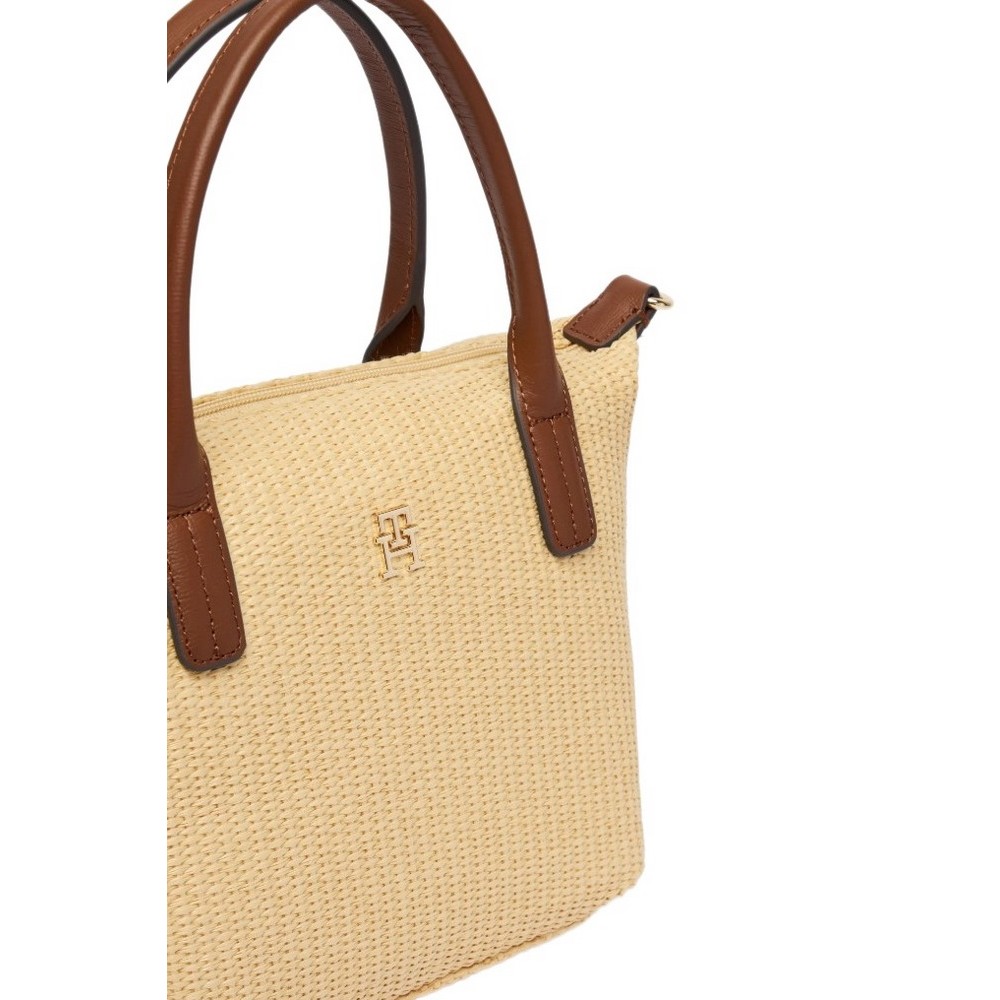 TOMMY HILFIGER POPETTE MINI TOTE RAFFIA ΤΣΑΝΤΑ ΓΥΝΑΙΚΕΙΑ BEIGE