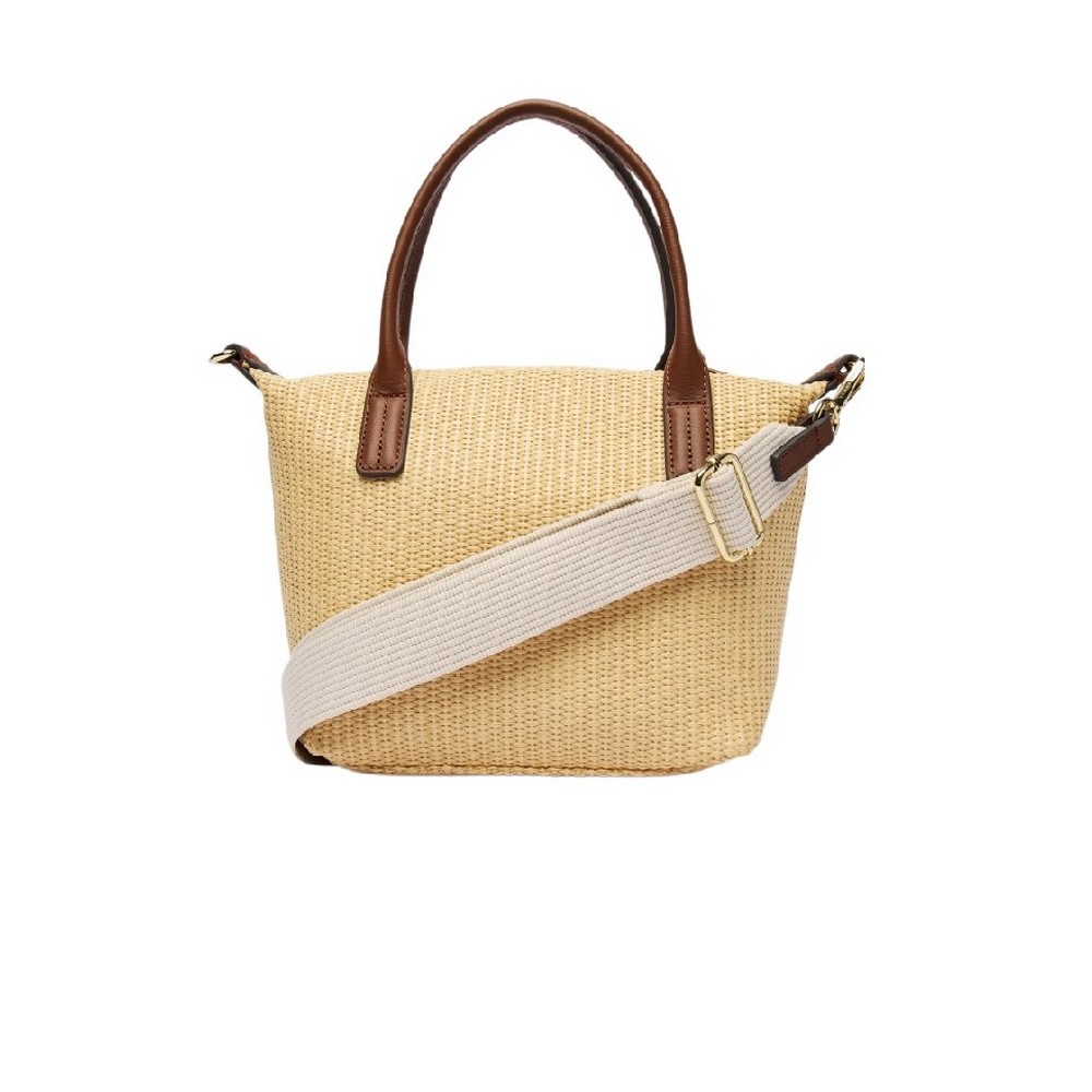 TOMMY HILFIGER POPETTE MINI TOTE RAFFIA ΤΣΑΝΤΑ ΓΥΝΑΙΚΕΙΑ BEIGE
