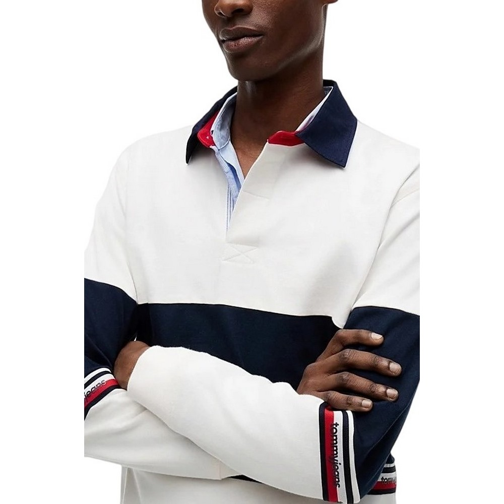 TOMMY JEANS RLX CBLOCK RUGBY ΜΠΛΟΥΖΑ ΑΝΔΡΙΚΗ WHITE