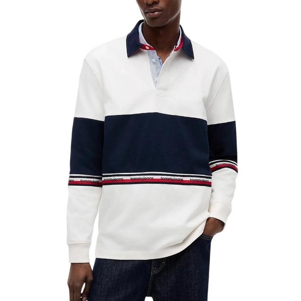 TOMMY JEANS RLX CBLOCK RUGBY ΜΠΛΟΥΖΑ ΑΝΔΡΙΚΗ WHITE