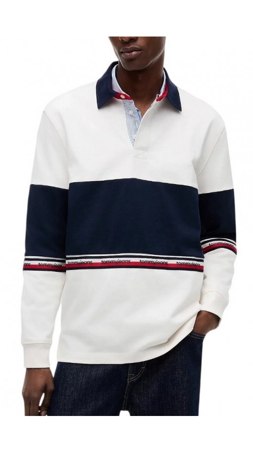 TOMMY JEANS RLX CBLOCK RUGBY ΜΠΛΟΥΖΑ ΑΝΔΡΙΚΗ WHITE