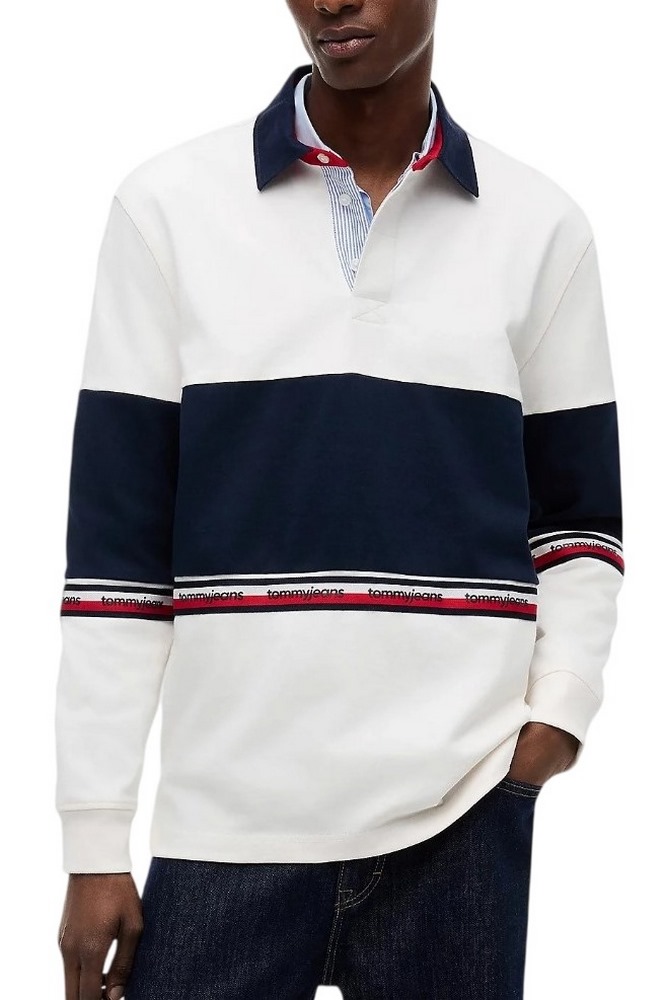 TOMMY JEANS RLX CBLOCK RUGBY ΜΠΛΟΥΖΑ ΑΝΔΡΙΚΗ WHITE