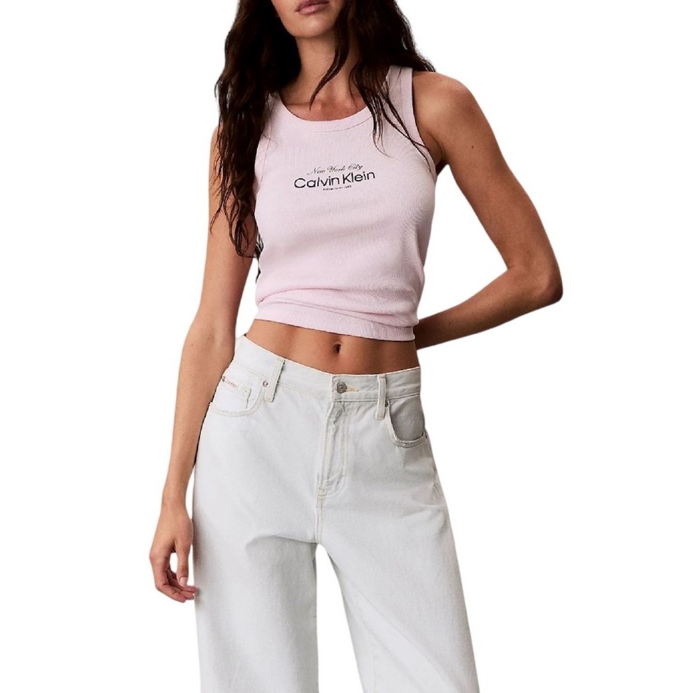 CALVIN KLEIN JEANS CONTOUR 2X2 RIB GRAPHIC TANK ΤΟΠ ΓΥΝΑΙΚΕΙΟ PINK