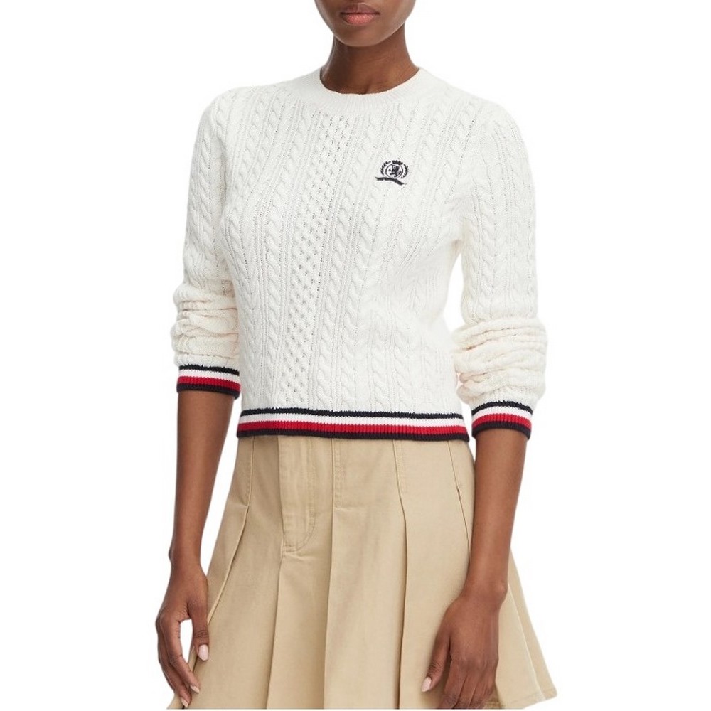 TOMMY JEANS RWB TIPPING SWEATER ΠΛΕΚΤΗ ΜΠΛΟΥΖΑ ΓΥΝΑΙΚΕΙΑ OFF WHITE