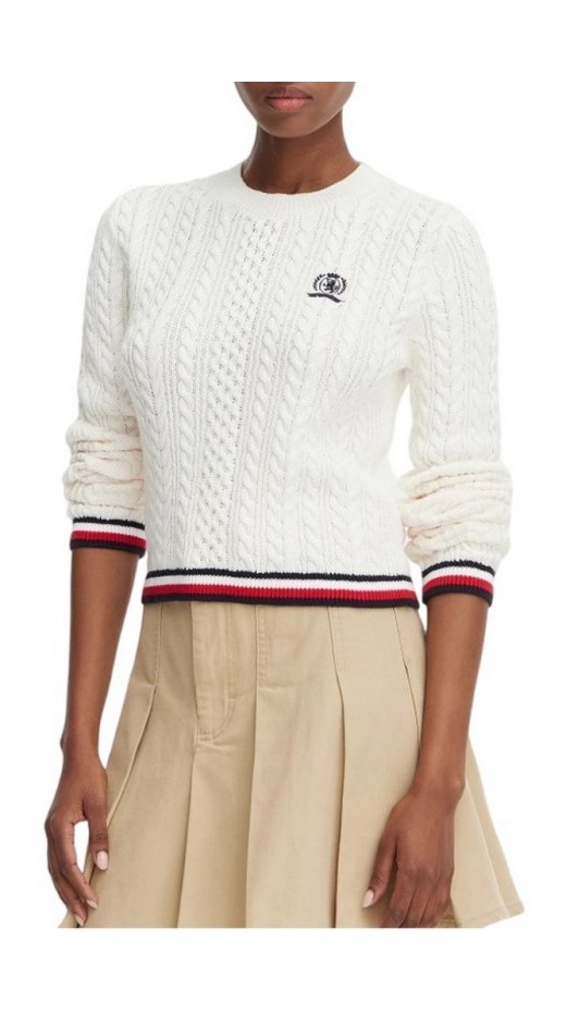 TOMMY JEANS RWB TIPPING SWEATER ΠΛΕΚΤΗ ΜΠΛΟΥΖΑ ΓΥΝΑΙΚΕΙΑ OFF WHITE