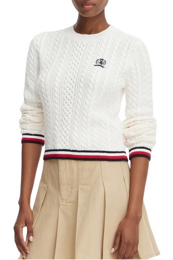 TOMMY JEANS RWB TIPPING SWEATER ΠΛΕΚΤΗ ΜΠΛΟΥΖΑ ΓΥΝΑΙΚΕΙΑ OFF WHITE