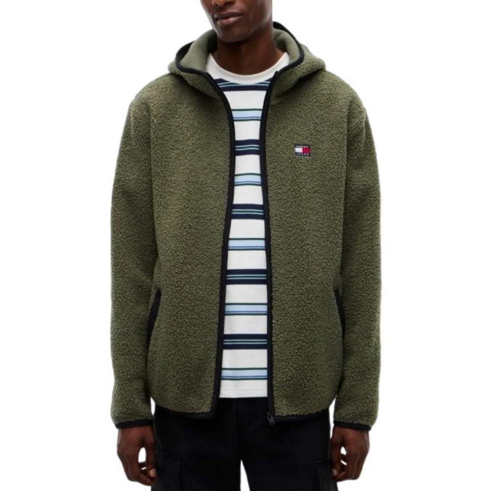 TOMMY JEANS REG BADGE TEDDY ZIP ΜΠΟΥΦΑΝ ΑΝΔΡΙΚΟ OLIVE