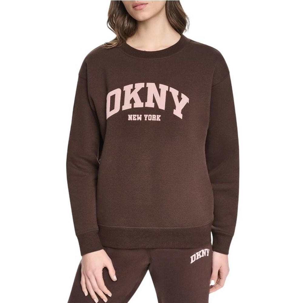 DKNY PUFF VARSITY LOGO SWEATSHIRT ΜΠΛΟΥΖΑ ΦΟΥΤΕΡ ΓΥΝΑΙΚΕΙΑ BROWN