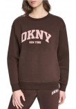DKNY PUFF VARSITY LOGO SWEATSHIRT ΜΠΛΟΥΖΑ ΦΟΥΤΕΡ ΓΥΝΑΙΚΕΙΑ BROWN