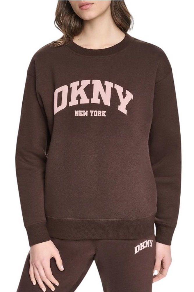 DKNY PUFF VARSITY LOGO SWEATSHIRT ΜΠΛΟΥΖΑ ΦΟΥΤΕΡ ΓΥΝΑΙΚΕΙΑ BROWN