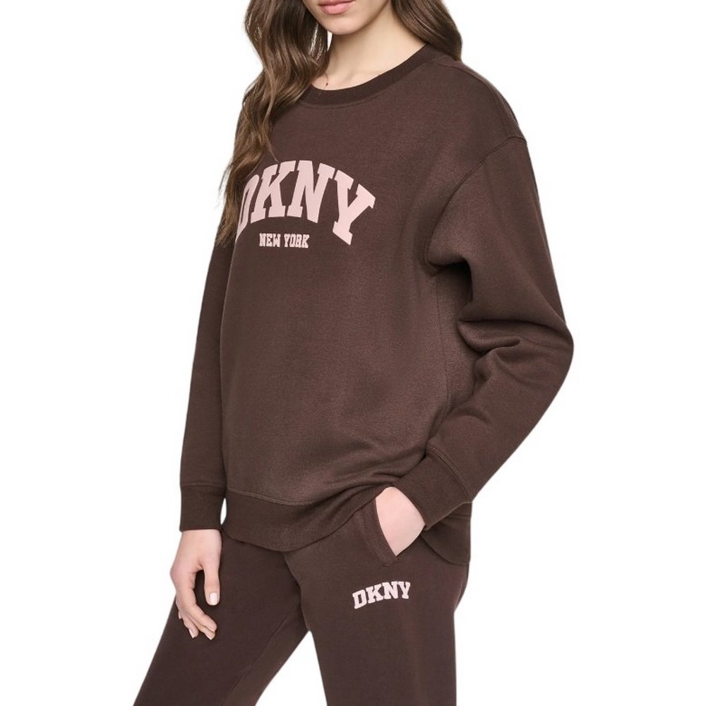 DKNY PUFF VARSITY LOGO SWEATSHIRT ΜΠΛΟΥΖΑ ΦΟΥΤΕΡ ΓΥΝΑΙΚΕΙΑ BROWN