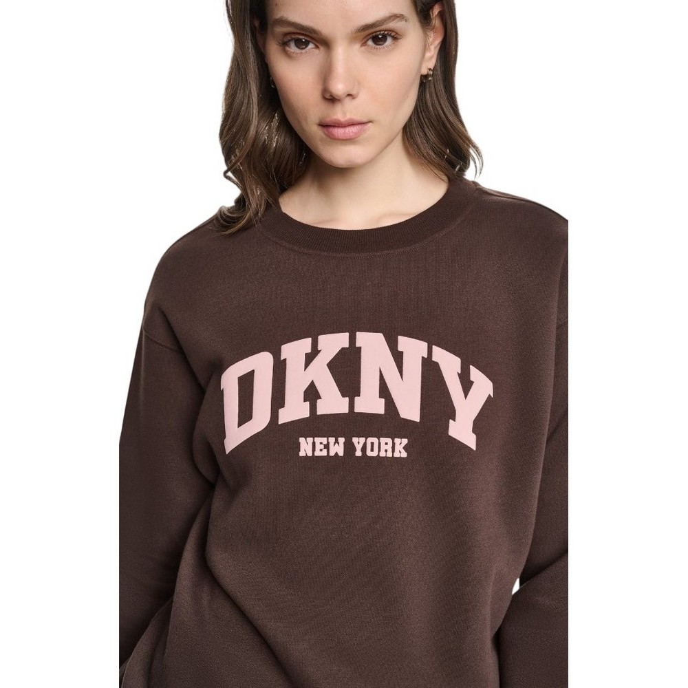 DKNY PUFF VARSITY LOGO SWEATSHIRT ΜΠΛΟΥΖΑ ΦΟΥΤΕΡ ΓΥΝΑΙΚΕΙΑ BROWN