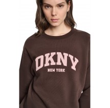 DKNY PUFF VARSITY LOGO SWEATSHIRT ΜΠΛΟΥΖΑ ΦΟΥΤΕΡ ΓΥΝΑΙΚΕΙΑ BROWN