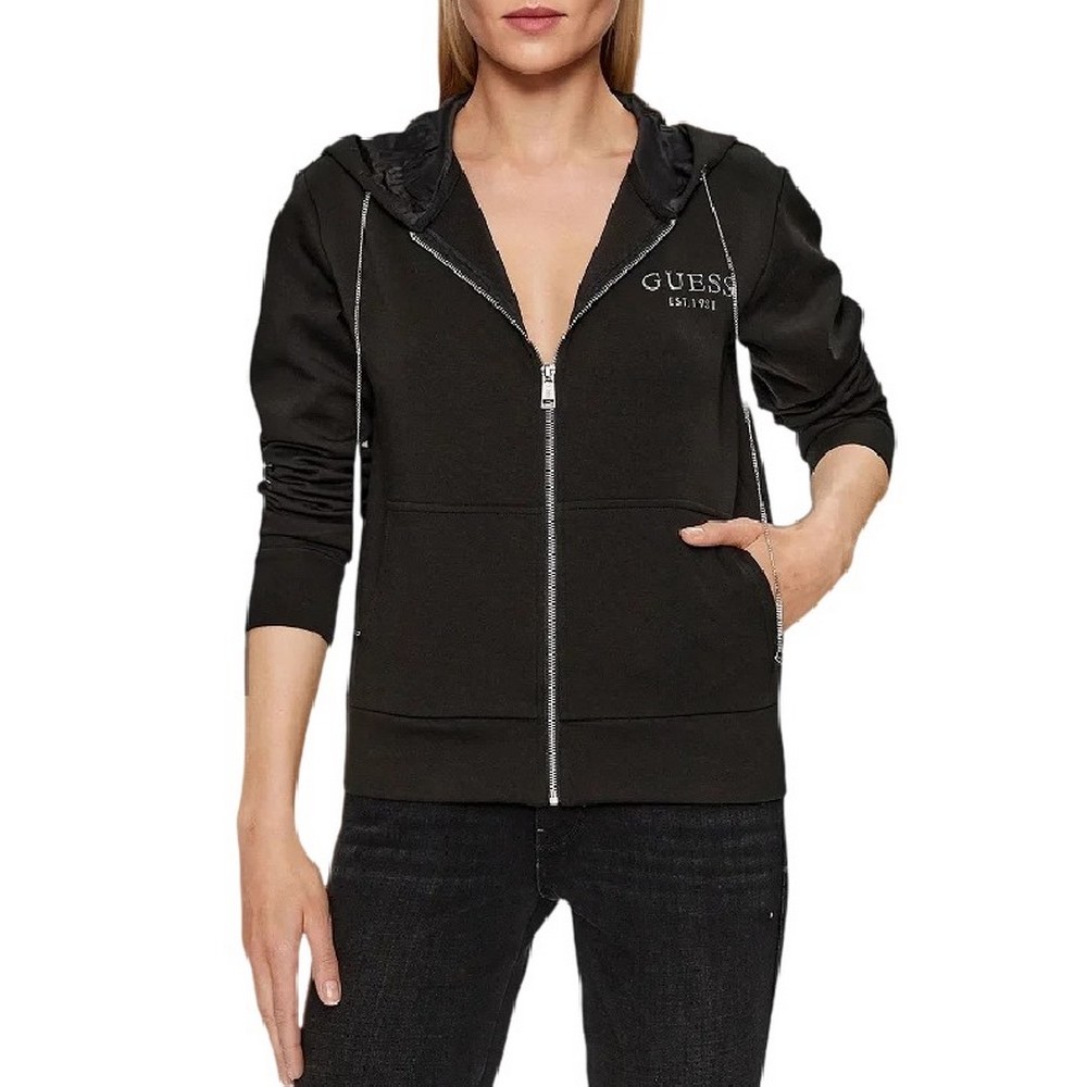 GUESS HOODY ZIPPED SWEATSHIRT ΖΑΚΕΤΑ ΓΥΝΑΙΚΕΙΑ BLACK