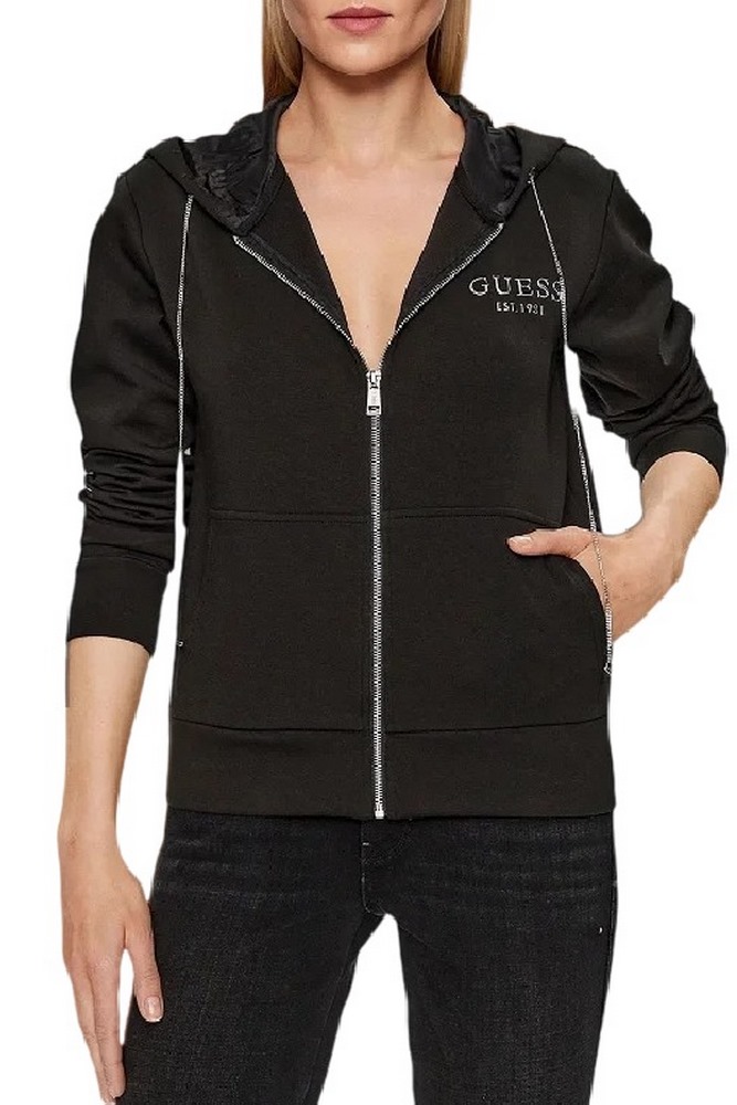 GUESS HOODY ZIPPED SWEATSHIRT ΖΑΚΕΤΑ ΓΥΝΑΙΚΕΙΑ BLACK
