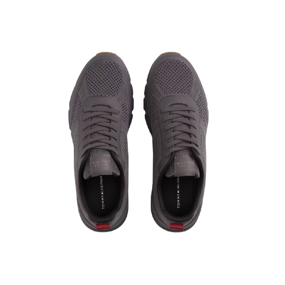 TOMMY HILFIGER LIGHT KNITTED HILFIGER RUNNER ΠΑΠΟΥΤΣΙ ΑΝΔΡΙΚΟ DARK GREY