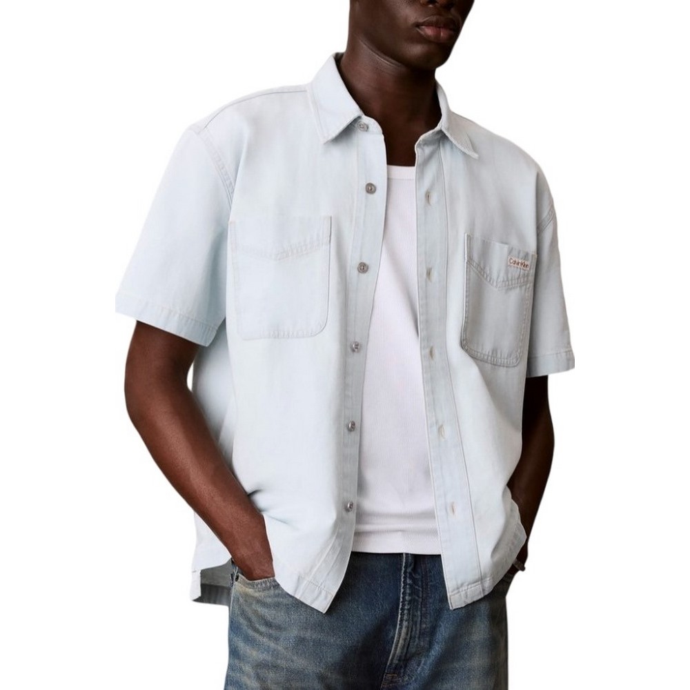 CALVIN KLEIN JEANS SHORT SLEEVE SHIRT BLEACHOUT 205 ΤΖΙΝ ΠΟΥΚΑΜΙΣΟ ΑΝΔΡΙΚΟ DENIM LIGHT