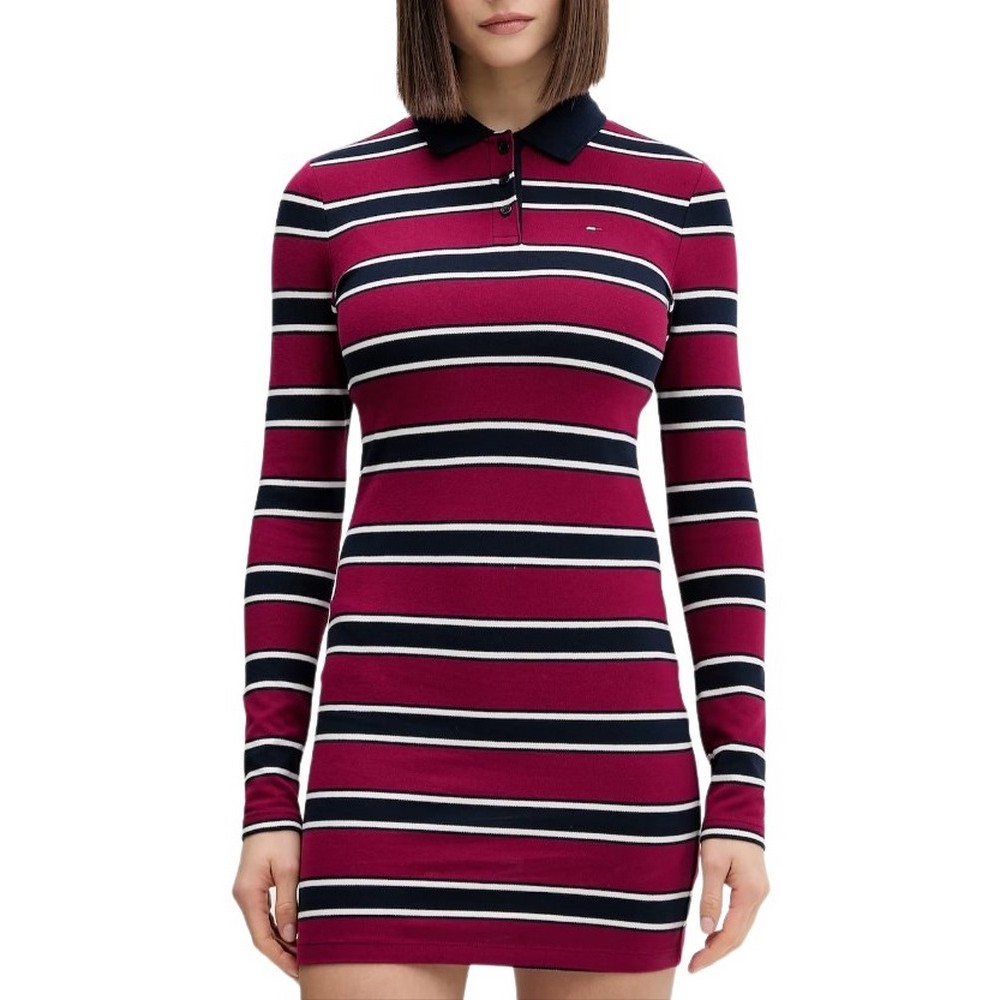 TOMMY JEANS MINI POLO STRIPE LS DRESS ΦΟΡΕΜΑ ΓΥΝΑΙΚΕΙΟ BORDEAUX