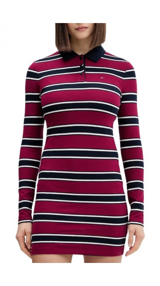 TOMMY JEANS MINI POLO STRIPE LS DRESS ΦΟΡΕΜΑ ΓΥΝΑΙΚΕΙΟ BORDEAUX