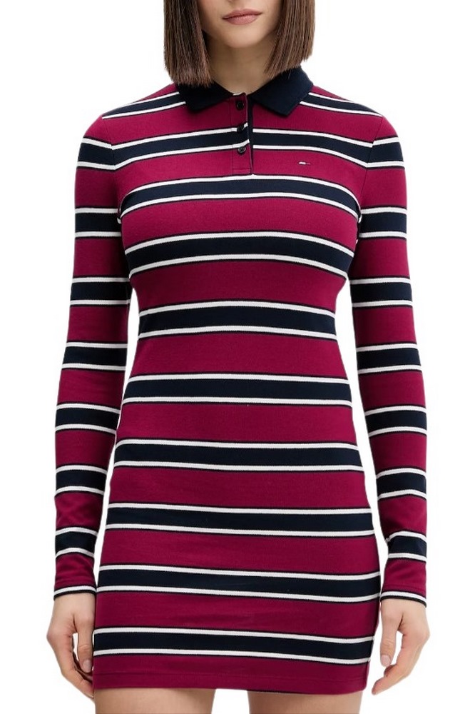 TOMMY JEANS MINI POLO STRIPE LS DRESS ΦΟΡΕΜΑ ΓΥΝΑΙΚΕΙΟ BORDEAUX