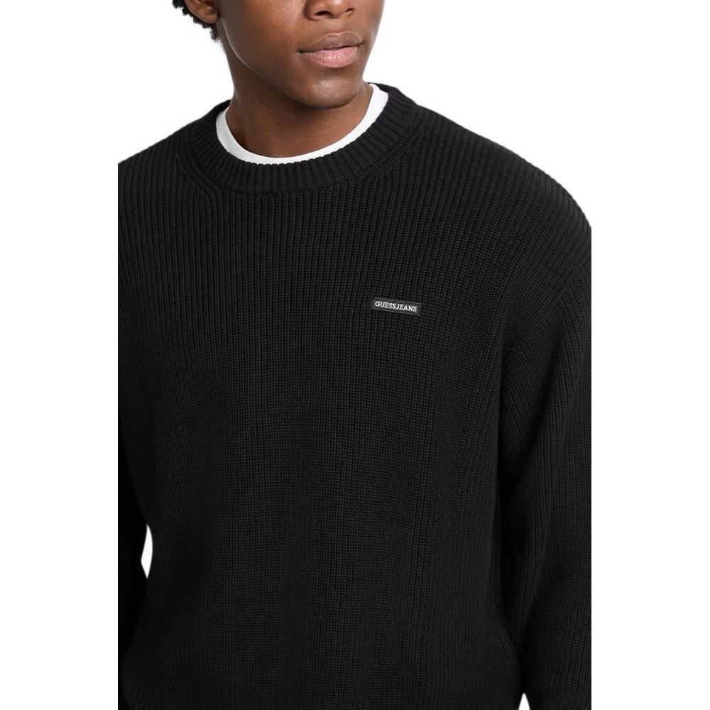 GUESS JEANS LS CN OS PATCH SWTR ΜΠΛΟΥΖΑ ΠΛΕΚΤΗ ΑΝΔΡΙΚΗ BLACK