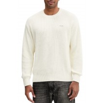 GUESS JEANS LS CN OS PATCH SWTR ΜΠΛΟΥΖΑ ΠΛΕΚΤΗ ΑΝΔΡΙΚΗ OFF WHITE