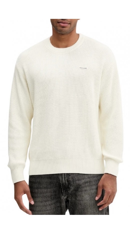 GUESS JEANS PATCH SWTR ΜΠΛΟΥΖΑ ΠΛΕΚΤΗ ΑΝΔΡΙΚΗ OFF WHITE