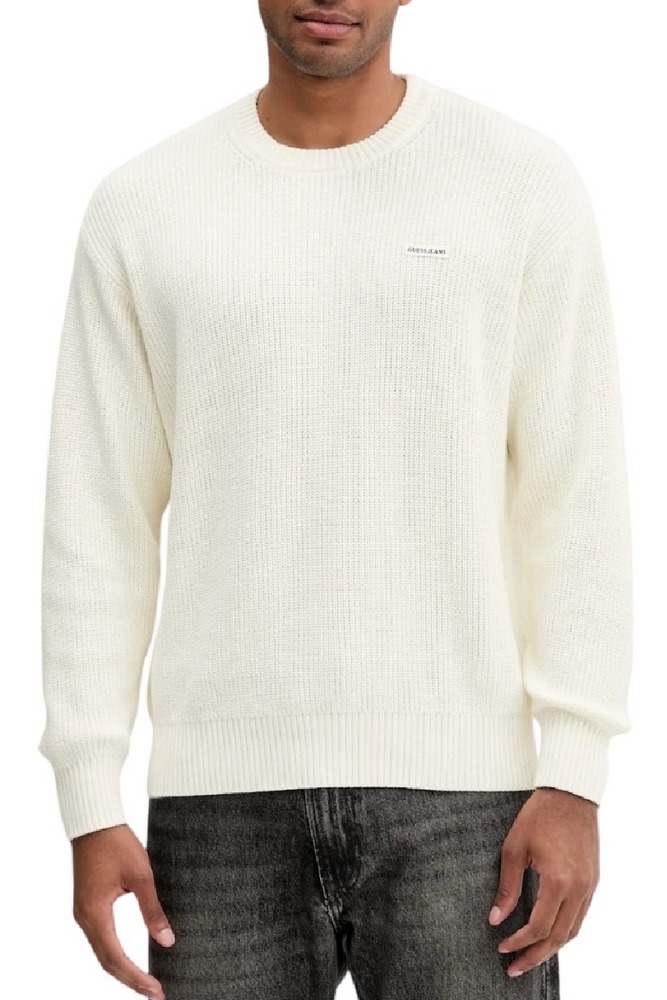 GUESS JEANS LS CN OS PATCH SWTR ΜΠΛΟΥΖΑ ΠΛΕΚΤΗ ΑΝΔΡΙΚΗ OFF WHITE