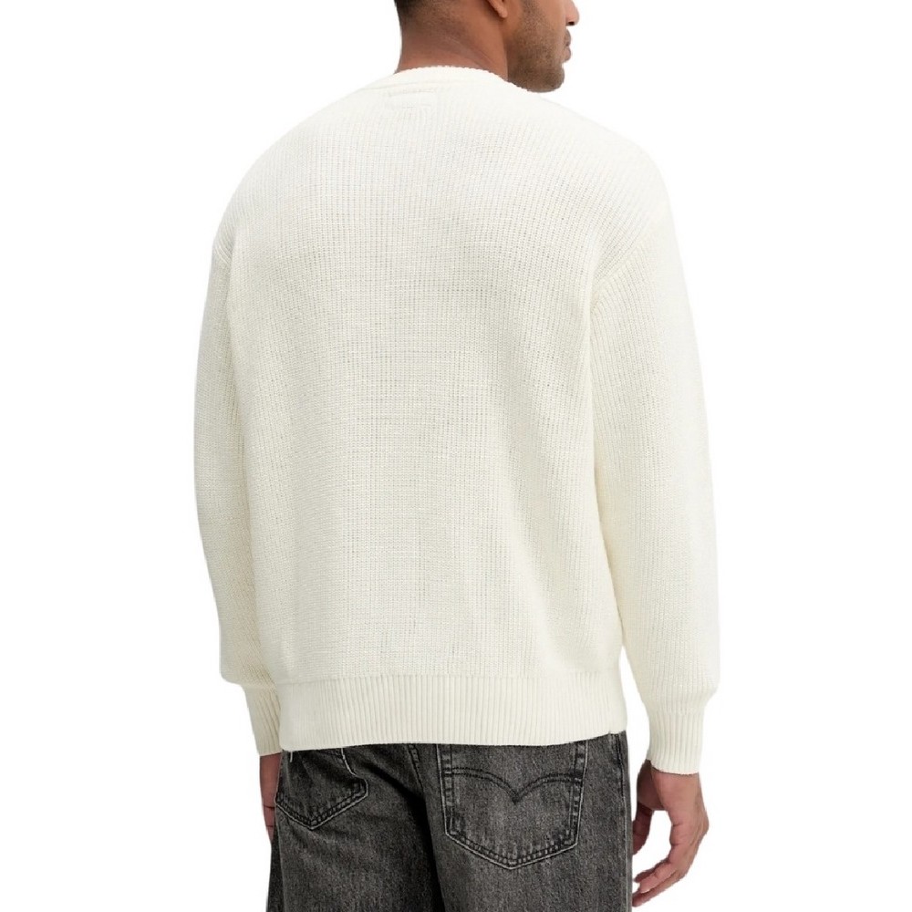 GUESS JEANS LS CN OS PATCH SWTR ΜΠΛΟΥΖΑ ΠΛΕΚΤΗ ΑΝΔΡΙΚΗ OFF WHITE