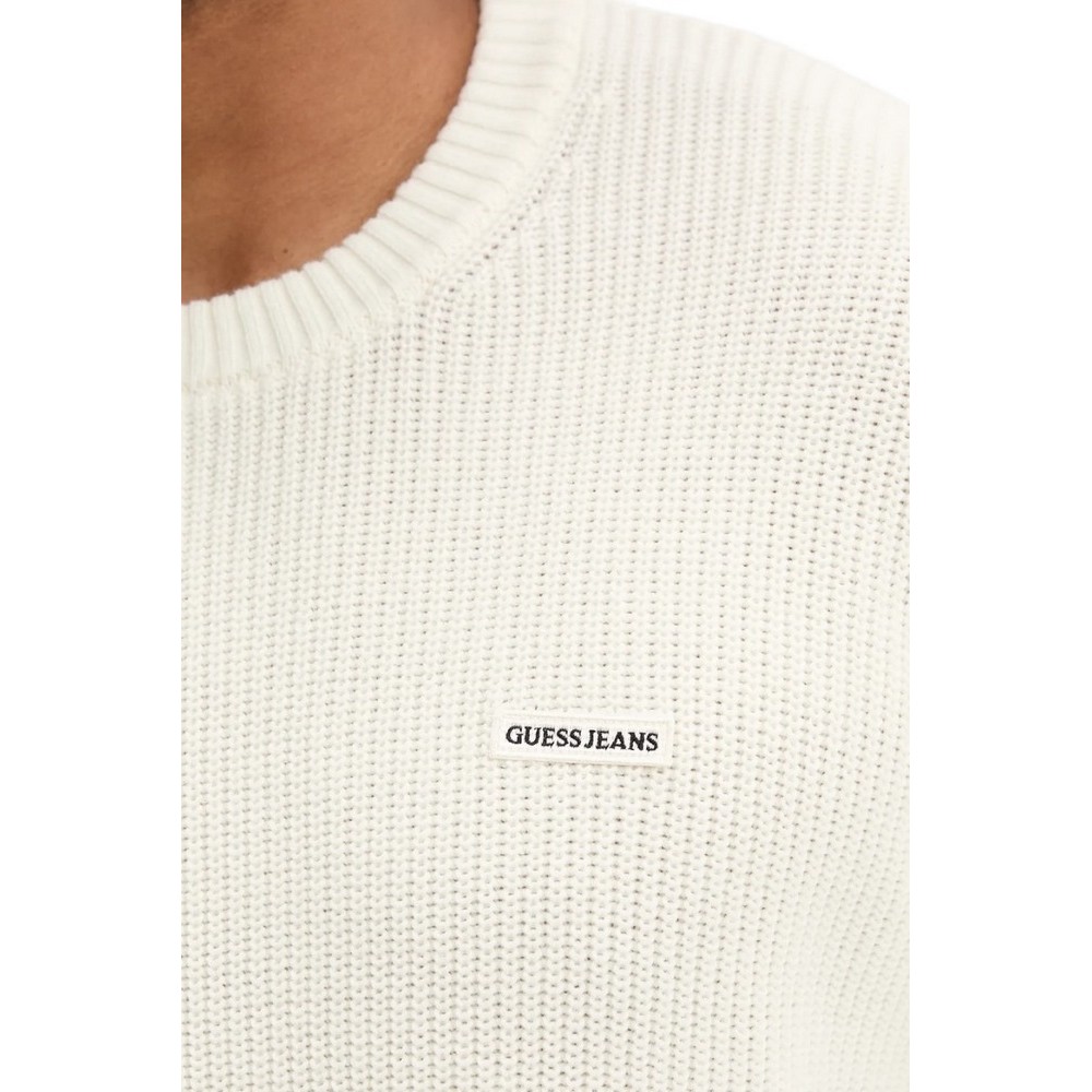 GUESS JEANS LS CN OS PATCH SWTR ΜΠΛΟΥΖΑ ΠΛΕΚΤΗ ΑΝΔΡΙΚΗ OFF WHITE