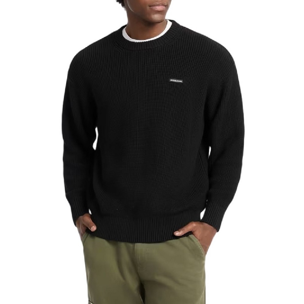 GUESS JEANS LS CN OS PATCH SWTR ΜΠΛΟΥΖΑ ΠΛΕΚΤΗ ΑΝΔΡΙΚΗ BLACK