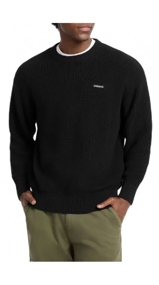 GUESS JEANS PATCH SWTR ΜΠΛΟΥΖΑ ΠΛΕΚΤΗ ΑΝΔΡΙΚΗ BLACK