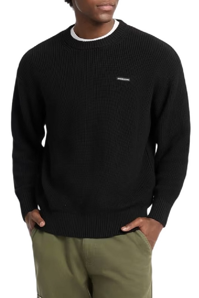 GUESS JEANS LS CN OS PATCH SWTR ΜΠΛΟΥΖΑ ΠΛΕΚΤΗ ΑΝΔΡΙΚΗ BLACK