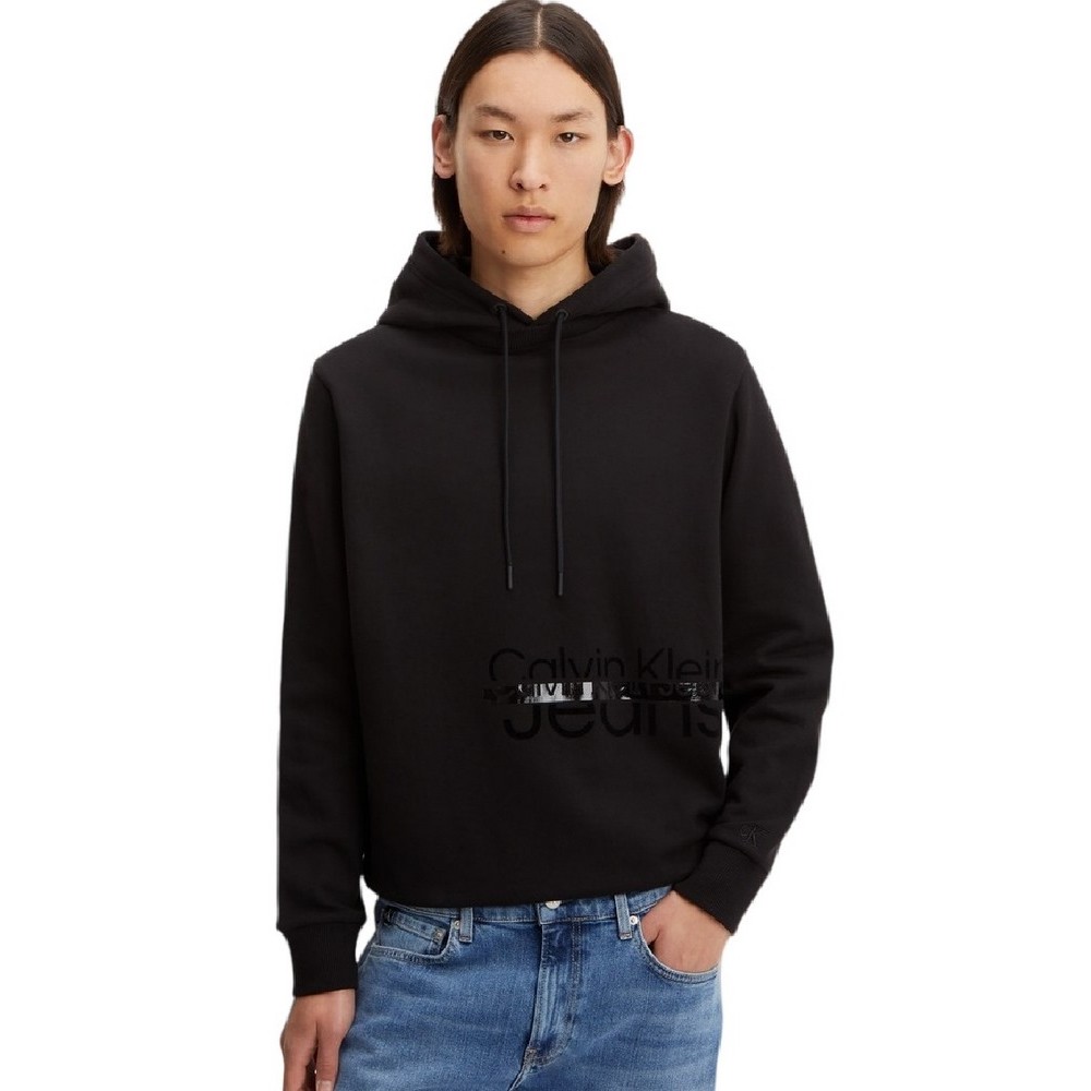 CALVIN KLEIN JEANS DISRUPTED LACQUER LOGO HOODIE ΜΠΛΟΥΖΑ ΦΟΥΤΕΡ ΑΝΔΡΙΚΗ BLACK