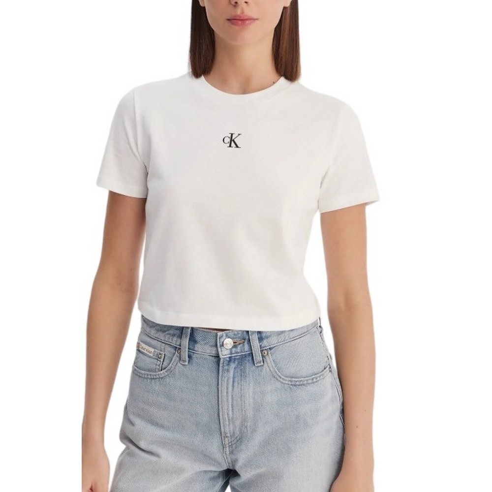 CALVIN KLEIN JEANS LOGO CROPPED T-SHIRT ΜΠΛΟΥΖΑ ΓΥΝΑΙΚΕΙΑ BRIGHT WHITE