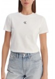 CALVIN KLEIN JEANS LOGO CROPPED T-SHIRT ΜΠΛΟΥΖΑ ΓΥΝΑΙΚΕΙΑ BRIGHT WHITE