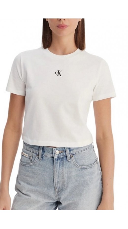 CALVIN KLEIN JEANS LOGO CROPPED T-SHIRT ΜΠΛΟΥΖΑ ΓΥΝΑΙΚΕΙΑ BRIGHT WHITE