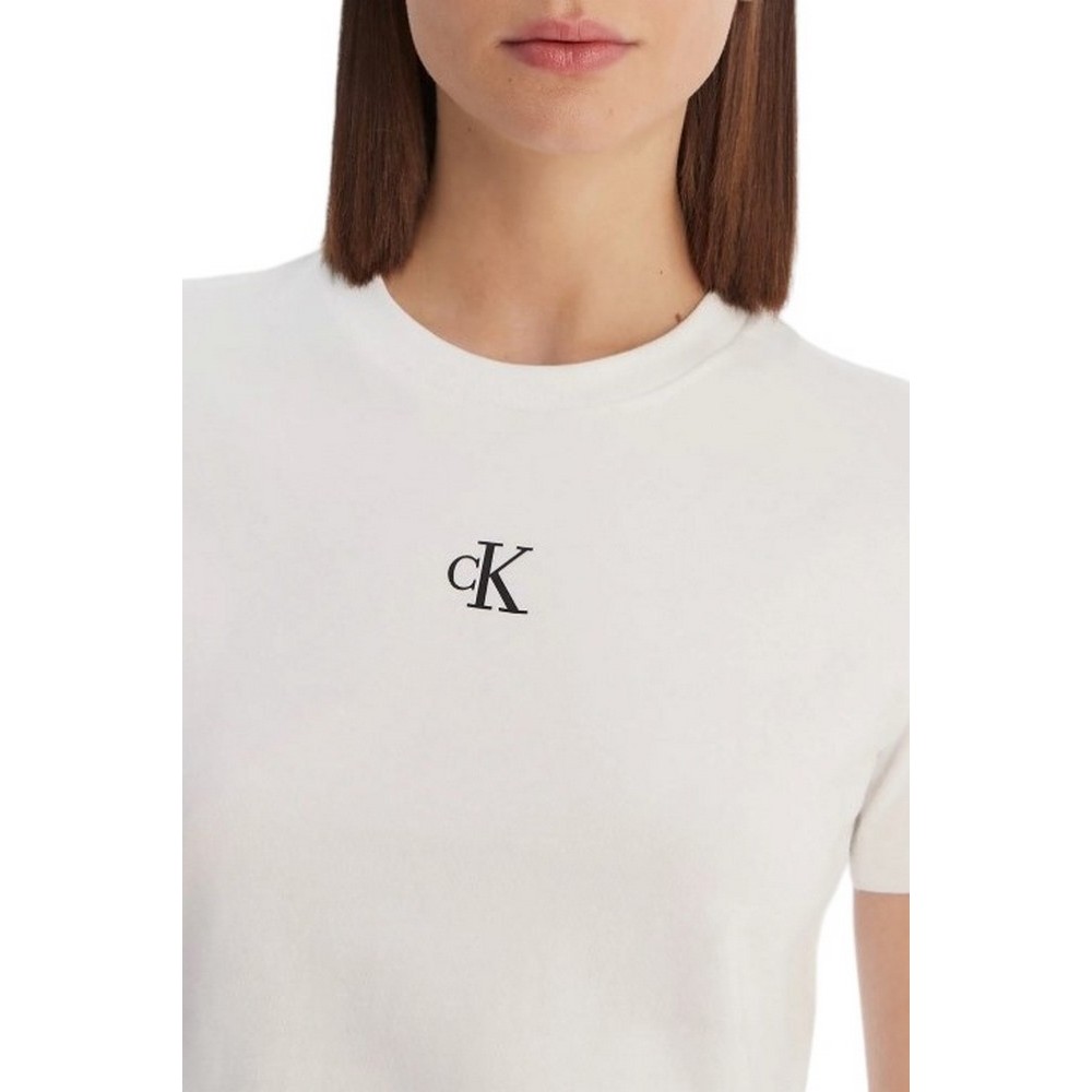 CALVIN KLEIN JEANS LOGO CROPPED T-SHIRT ΜΠΛΟΥΖΑ ΓΥΝΑΙΚΕΙΑ BRIGHT WHITE