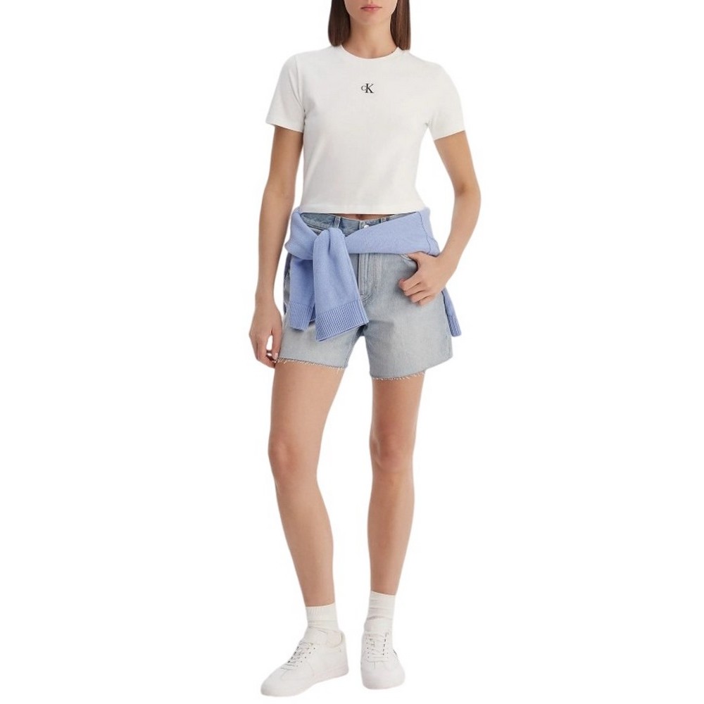 CALVIN KLEIN JEANS LOGO CROPPED T-SHIRT ΜΠΛΟΥΖΑ ΓΥΝΑΙΚΕΙΑ BRIGHT WHITE