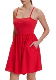 TOMMY JEANS RIB POPLIN MIX STRAPPY DRESS ΦΟΡΕΜΑ ΓΥΝΑΙΚΕΙΟ RED ALERT