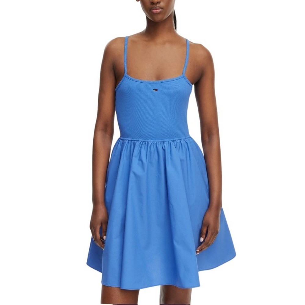 TOMMY JEANS RIB POPLIN MIX STRAPPY DRESS ΦΟΡΕΜΑ ΓΥΝΑΙΚΕΙΟ BLUE