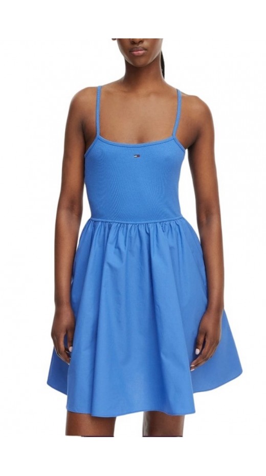 TOMMY JEANS RIB POPLIN MIX STRAPPY DRESS ΦΟΡΕΜΑ ΓΥΝΑΙΚΕΙΟ BLUE